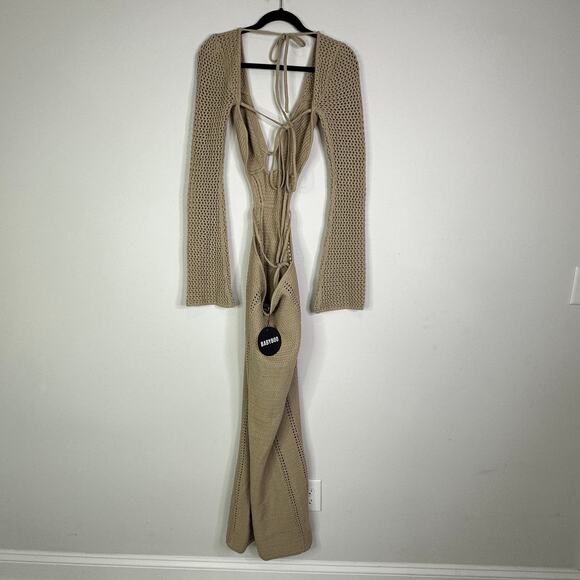 NEW Babyboo Nadine Crochet Maxi Dress Size Medium Beige Khaki Tan - Picture 10 of 10